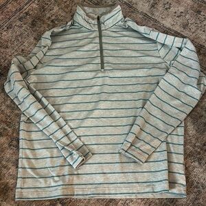 Antigua Beige and Teal Striped Quarter-Zip Pullover
